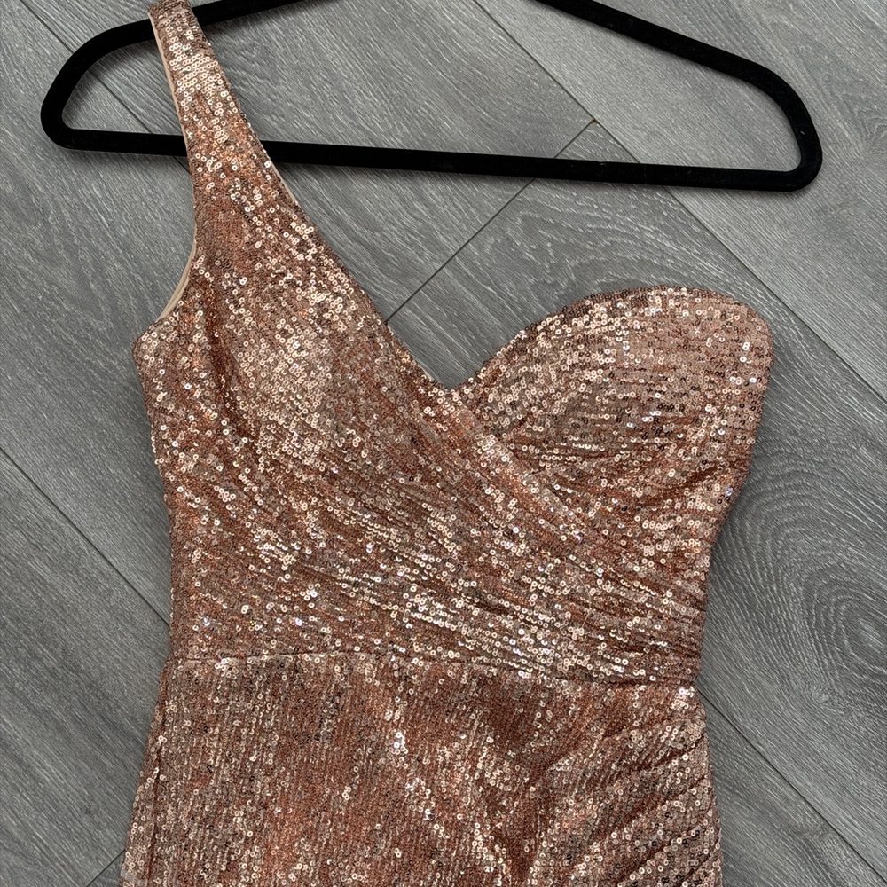 Prom Dress Strapless Rose Gold Sequin Dress - Picture 2 of 8